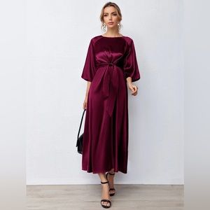 Shein Raglan Sleeve Belted Satin Dress